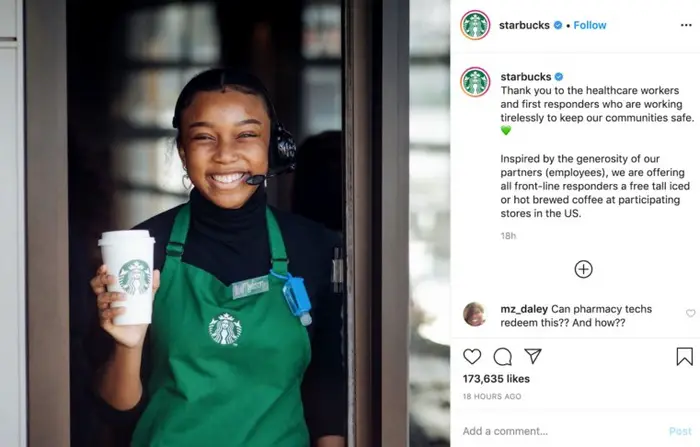 screen capture of a Starbucks social share