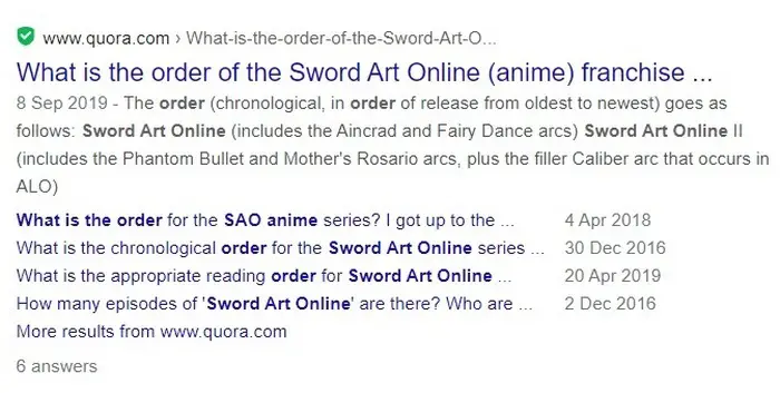 screen capture is for my question titled "What is the order of the Sword Art Online (anime) franchise?